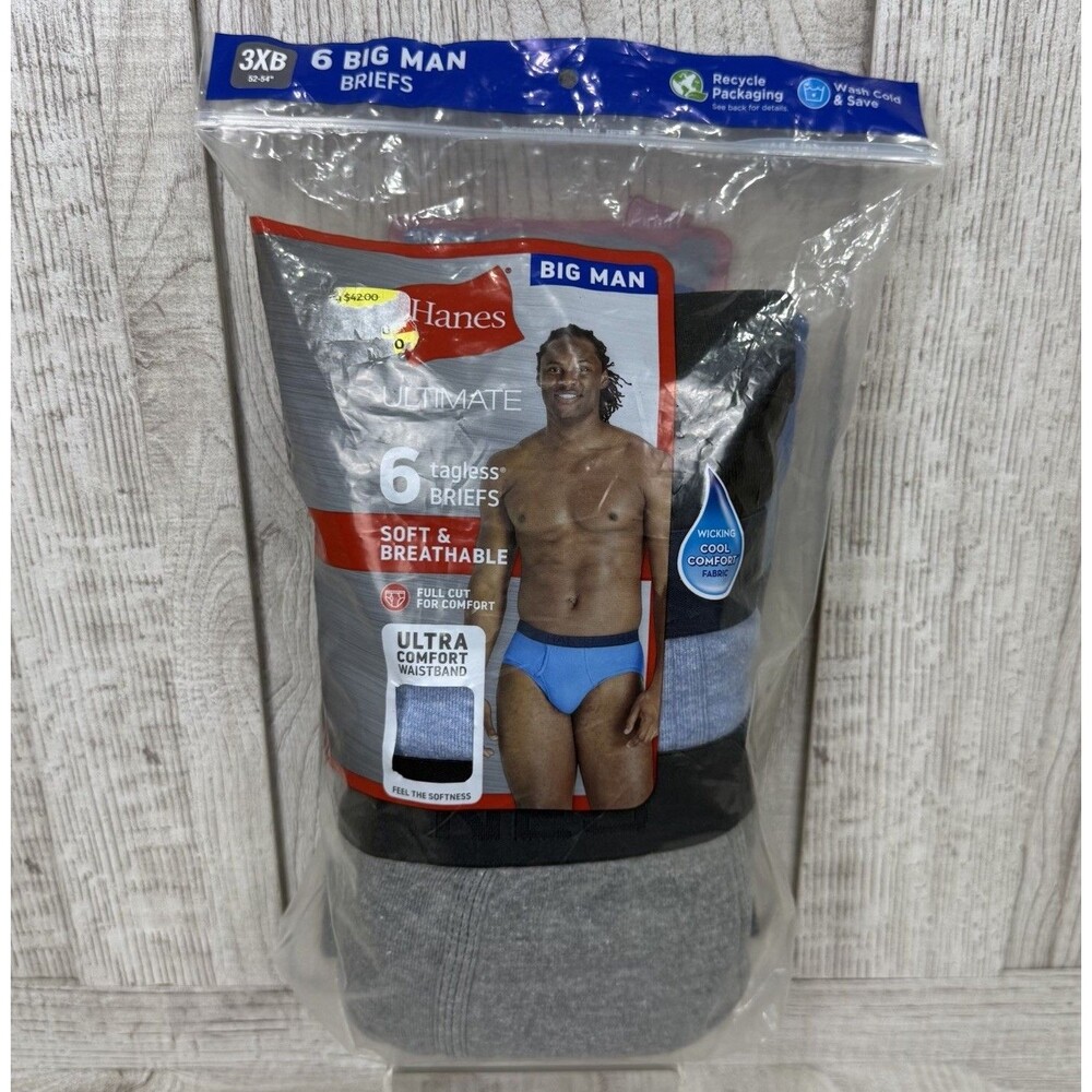 Hanes Men's Cotton Blend Boxer Brief 6-Pack 3XL Big Man Wicking Tagless Soft New